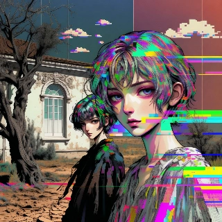 Glitch Art Aesthetic Vintage Scenery Duo