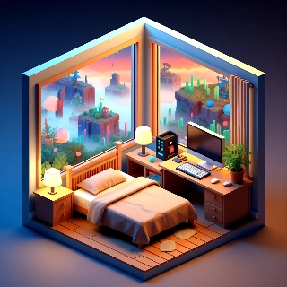 Isometric Pixel Cozy Lo-Fi Room Scenery