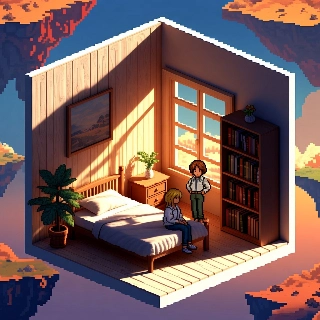 Isometric Pixel Cozy Room Lo-Fi Vibe