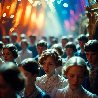 Lonely Woman in Cinematic Bokeh Crowd Vintage