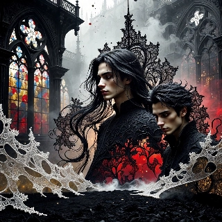 Mysterious Gothic Chic Black Lace Figures Art