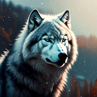 Snow wolf with icy blue eyes in winter scenery, fierce and mysterious vibe for aesthetic profile pictures