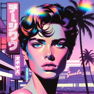 Vaporwave 80s Neon Pastel Purple Portrait