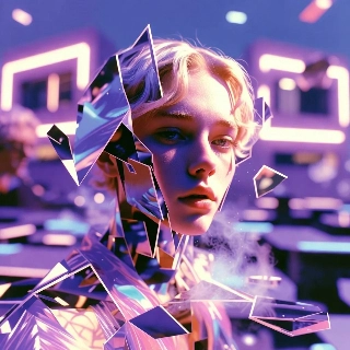 Vaporwave Shattered Platinum Blonde Portrait