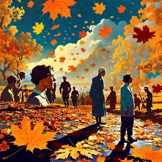 Vintage Autumn Leaves Orange Gold Scenery