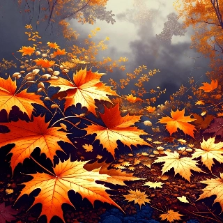 Vintage Autumn Leaves Orange Gold Scenery