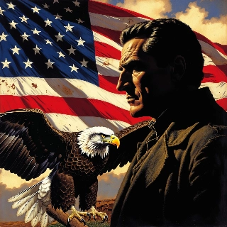 Vintage Bald Eagle American Flag Profile Portrait