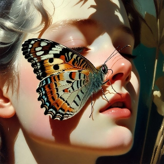 Vintage Butterfly on Nose Soft Nature Portrait