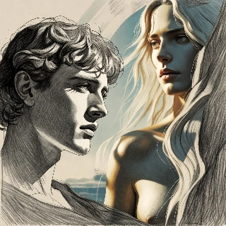 Vintage Pencil Sketch of Intense Couple Profiles
