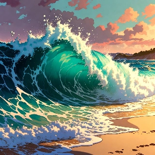 Ocean wave in turquoise water crashing on beach, capturing serene yet powerful vibe for aesthetic profile pictures