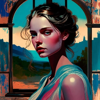 Vintage Window Girl Clean Aesthetic Portrait