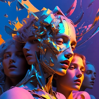 3D Abstract Metallic Sculpture Multi-Face Portrait