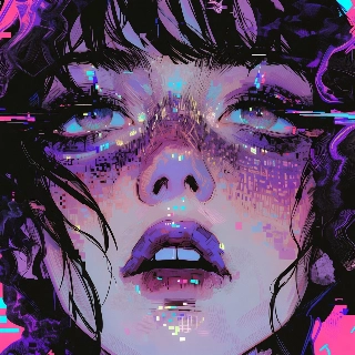 Bit Crushed Glitch Portrait Neon Digital Distortion