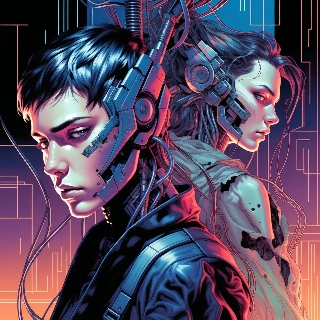 Cyberpunk Anime Character with Mechanical Parts