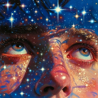 Dreamy Eyes Gazing at Cosmic Stars AI Art