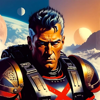 Epic Space Marine on Alien Planetary Landscape