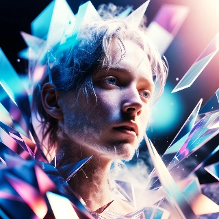 Frosted Glassmorphism Portrait in Ethereal AI Landscape