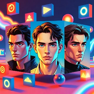 Futuristic Male Portrait in Virtual Reality with Floating Icons