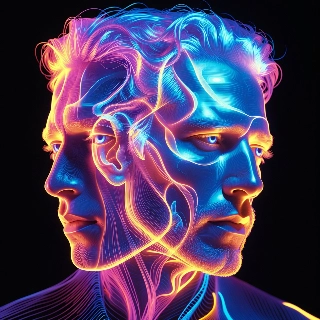 Glowing Neon Dual Profile Line Art Portrait
