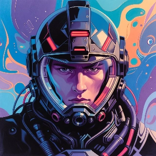 Intense Mecha Pilot Sci-Fi Helmet Cyberpunk Art