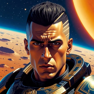 Intense Space Marine with Planetary Sci-Fi Background