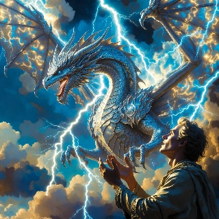 Mystical Blue Dragon Storm Clouds Fantasy Art