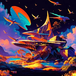 Surreal Flying Objects Dream Landscape Art