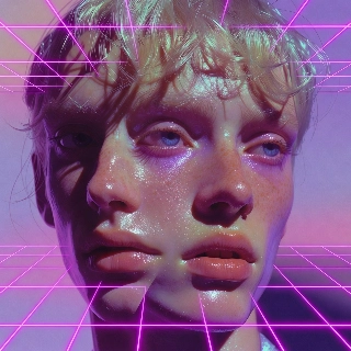 Vaporwave 80s Neon Pastel Purple Grid Portrait