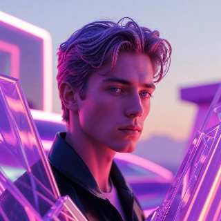 Vaporwave 80s Neon Pastel Purple Portrait