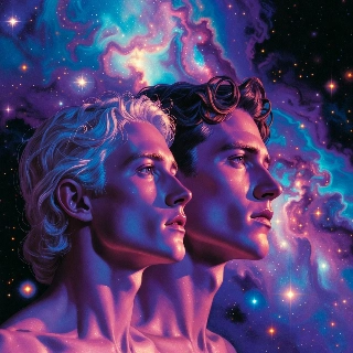 Cosmic Nebula Twin Portraits in AI Art