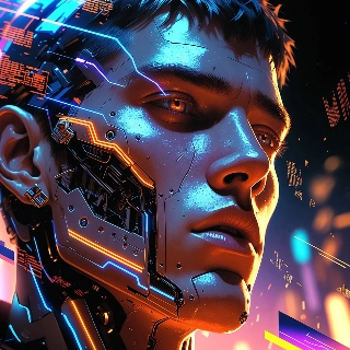 Cyberpunk Anime Cyborg Portrait with Mechanical Parts