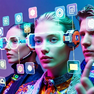 Virtual Reality World Floating Icons PFP - Cyberpunk AI Portrait | GetPFPs