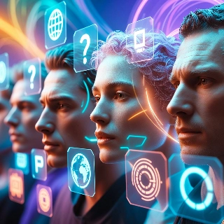 Cyberpunk VR World Floating Icons Portrait