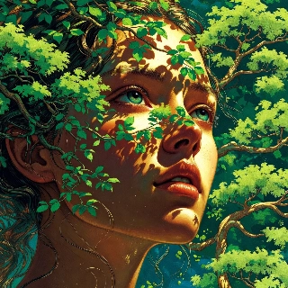 Double Exposure Nature Woman Portrait AI Art