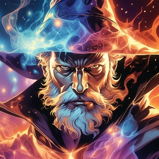 Fierce Wizard Casting Spell Neon Fantasy Portrait