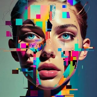 ภาพเหมือนความผิดพลาดทางดิจิทัลในสไตล์ศิลปะ Glitch Art