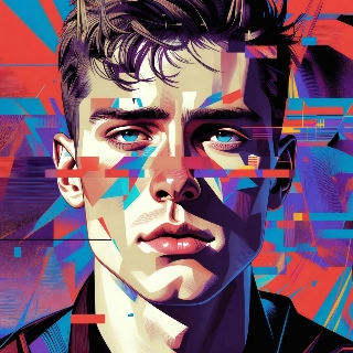 ภาพเหมือนผู้ชายสไตล์ศิลปะ Glitch Art ที่มีข้อผิดพลาดทางดิจิทัล