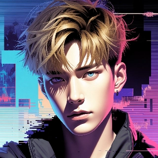 ภาพเหมือนศิลปะแบบ Glitch ของชายหนุ่มดวงตาสีฟ้าสดใส