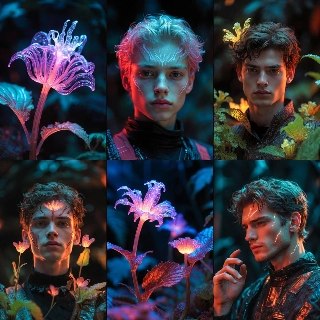 Glowing Bioluminescent Plants Ethereal AI Portrait
