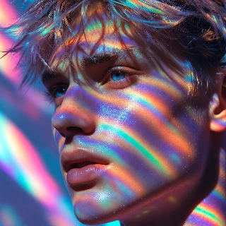 Holographic Skin Rainbow Light Portrait