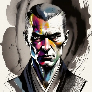 Intense Warrior Traditional Ink Wash Portrait