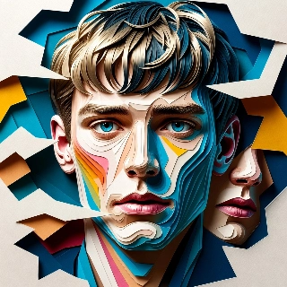 Layered Paper Cut Art Portrait Intense Young Man