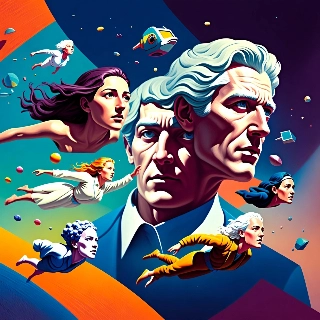 Surreal Flying Figures in Dreamlike Portrait