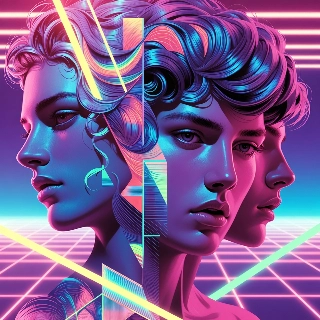 Vaporwave 80s Neon Pastel Purple Triple Portrait