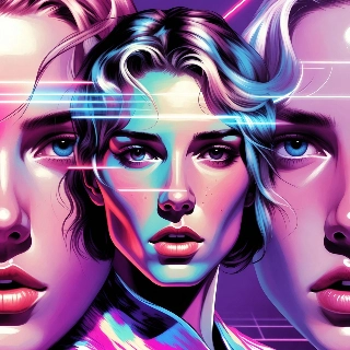 Vaporwave 80s Neon Pastel Purple Woman Portrait