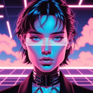 Vaporwave 80s Neon Portrait with Pastel Purple Glow