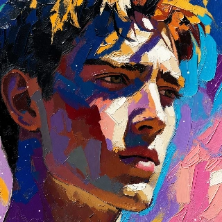 Vibrant Oil Painting Portrait Young Man Thick Strokes