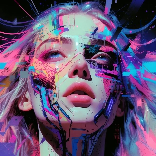 Portrait de beauté cyberpunk déformé par un bug d'IA