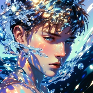 Retrato masculino cyberpunk com respingos de água cristalina