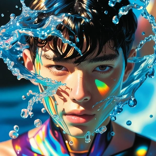 Crystal Clear Water Splash Cyberpunk Portrait